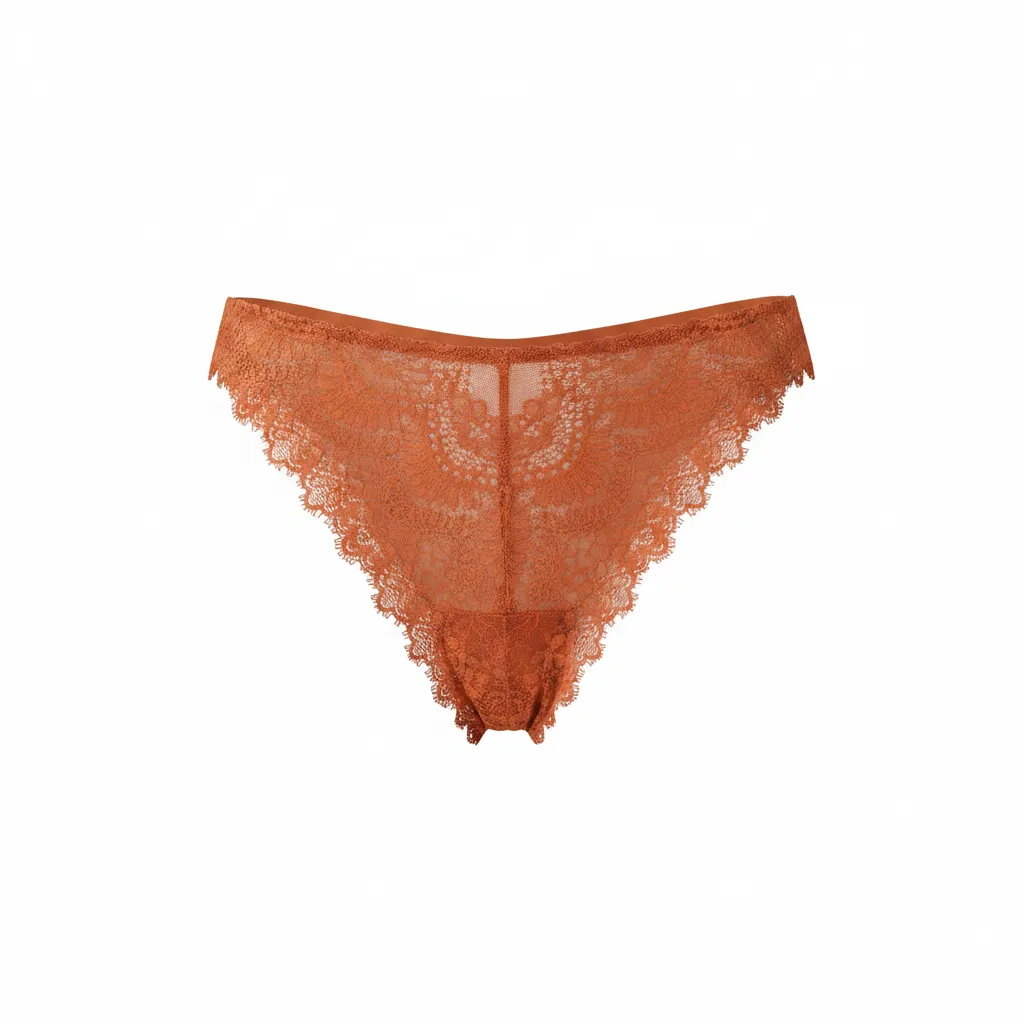 PUNANY orange high-cut panty featuring delicate floral lace and scalloped edges with sheer mesh detailing