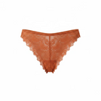PUNANY orange high-cut panty featuring delicate floral lace and scalloped edges with sheer mesh detailing